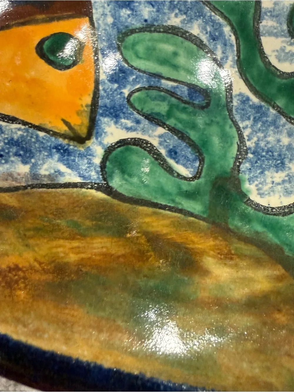 Hand-Painted Blue & Yellow Fish Ceramic Bowl - Brand